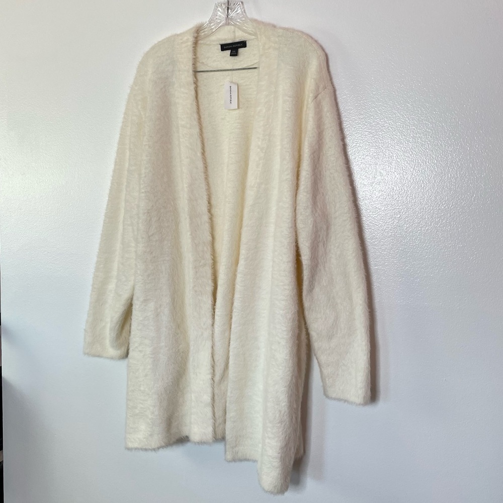NWT Banana Republic Ivory White Fuzzy Long Cardigan Sweater Sz XXL - Picture 5 of 7
